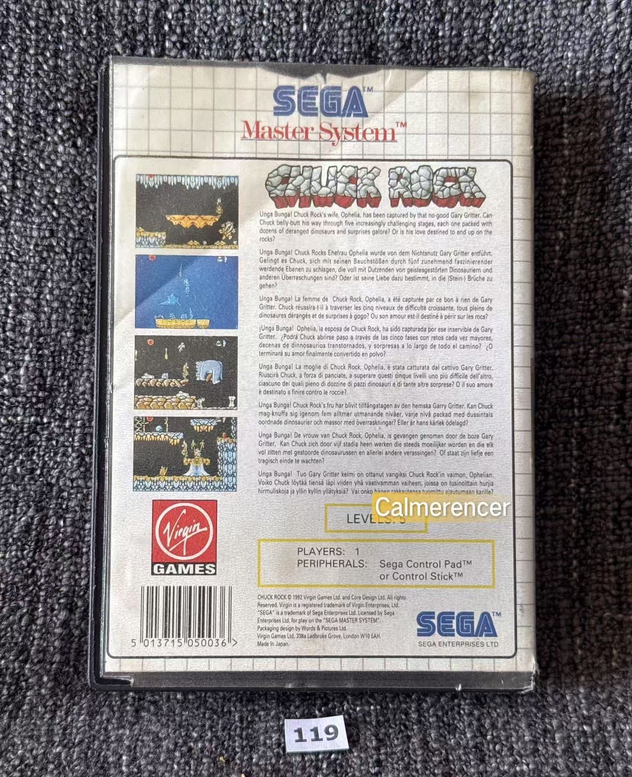 Chuck Rock Game - No manual - Sega Master System