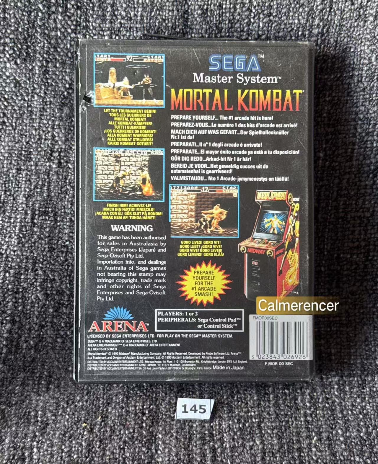 Mortal Kombat Game - No manual - Sega Master System