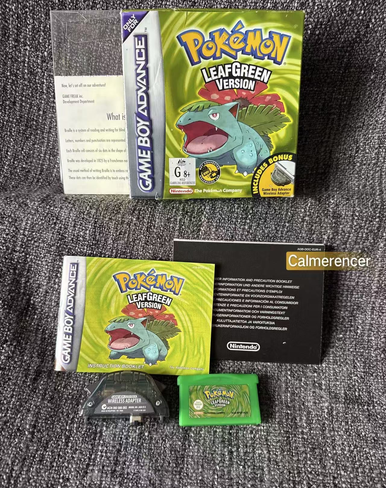 Pokemon Leaf Green Version Boxed Game -Nintendo Gameboy Advance GBA - Pal Version
