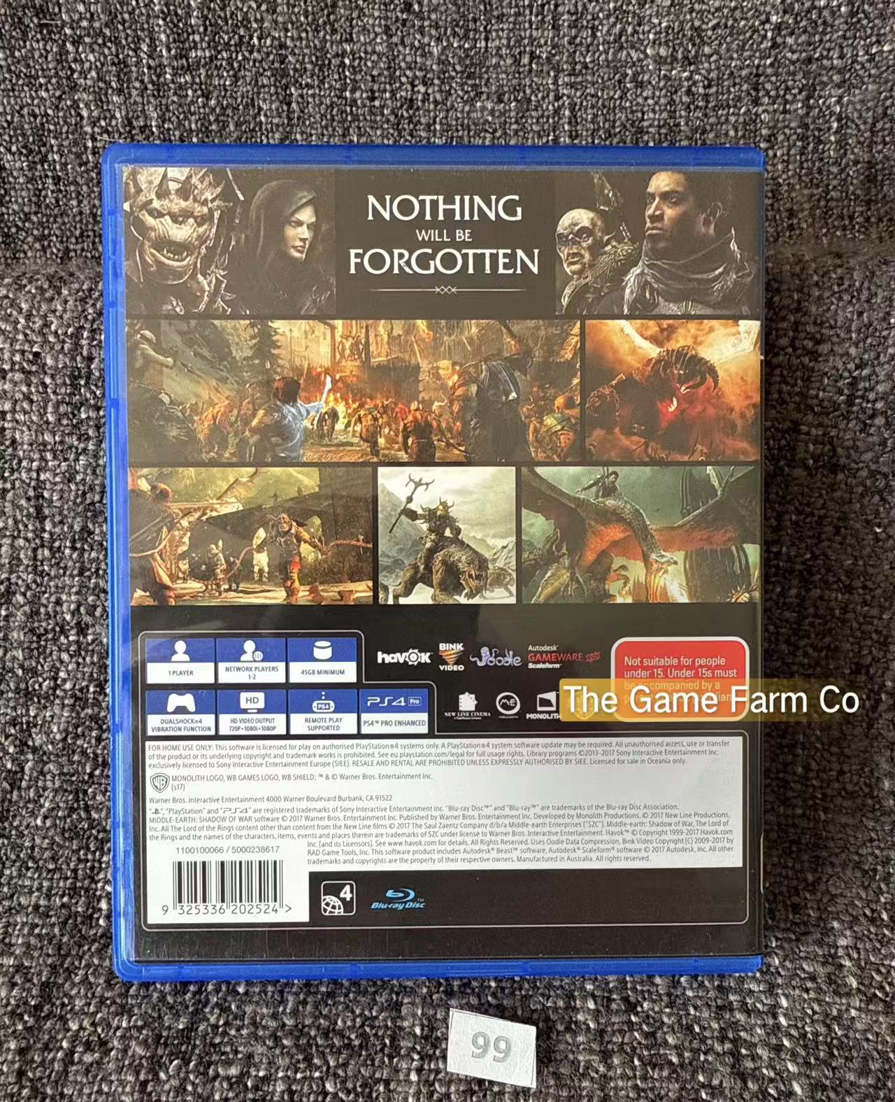 Middle Earth Shadow Of War Sony Playstation 4 (PS4) Game