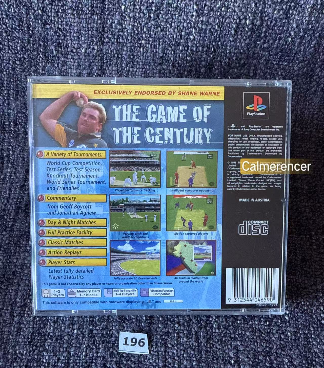 Shane Warne Cricket 99- Sony Playstation One (PS1) Game