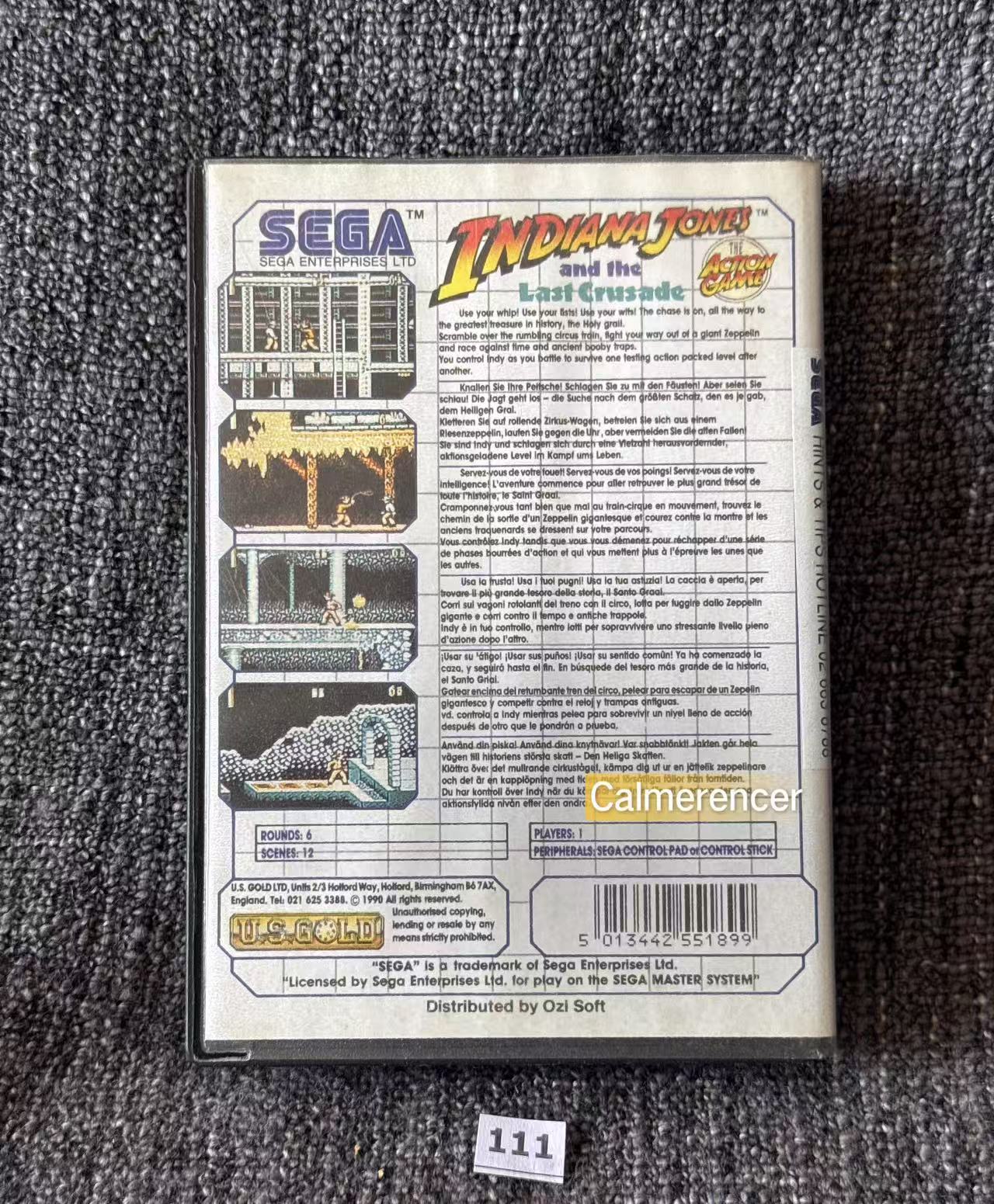 INDY Indiana Jones And The Last Crusade Game - Sega Master System
