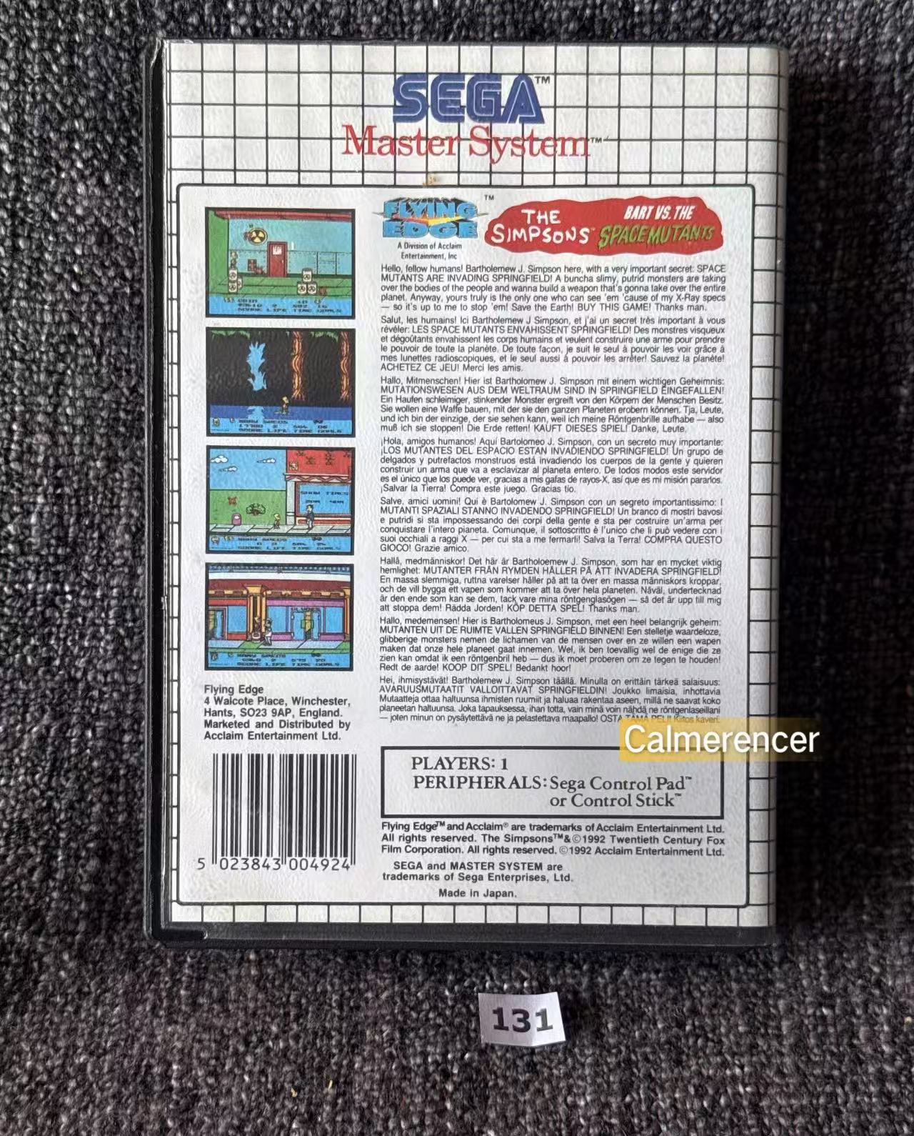 The Simpsons Bart Vs. The Space Mutants Game - Sega Master System