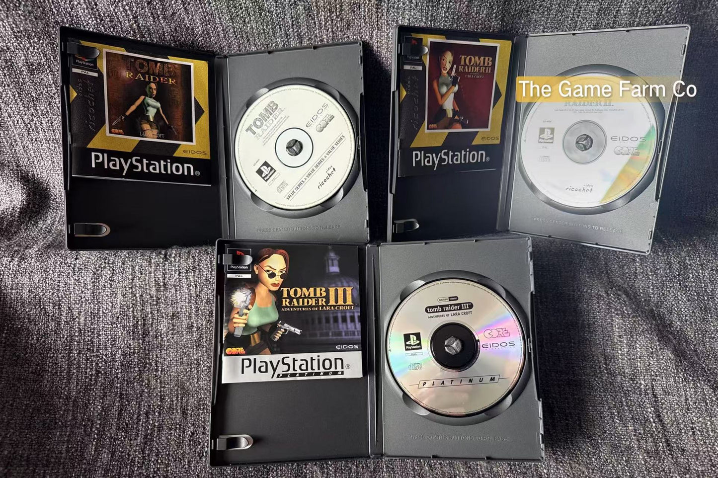 Tomb Raider Collectors Edition Lara Croft In overall Excellent Condition - Sony Playstation One (PS1) Box set Games 1-3