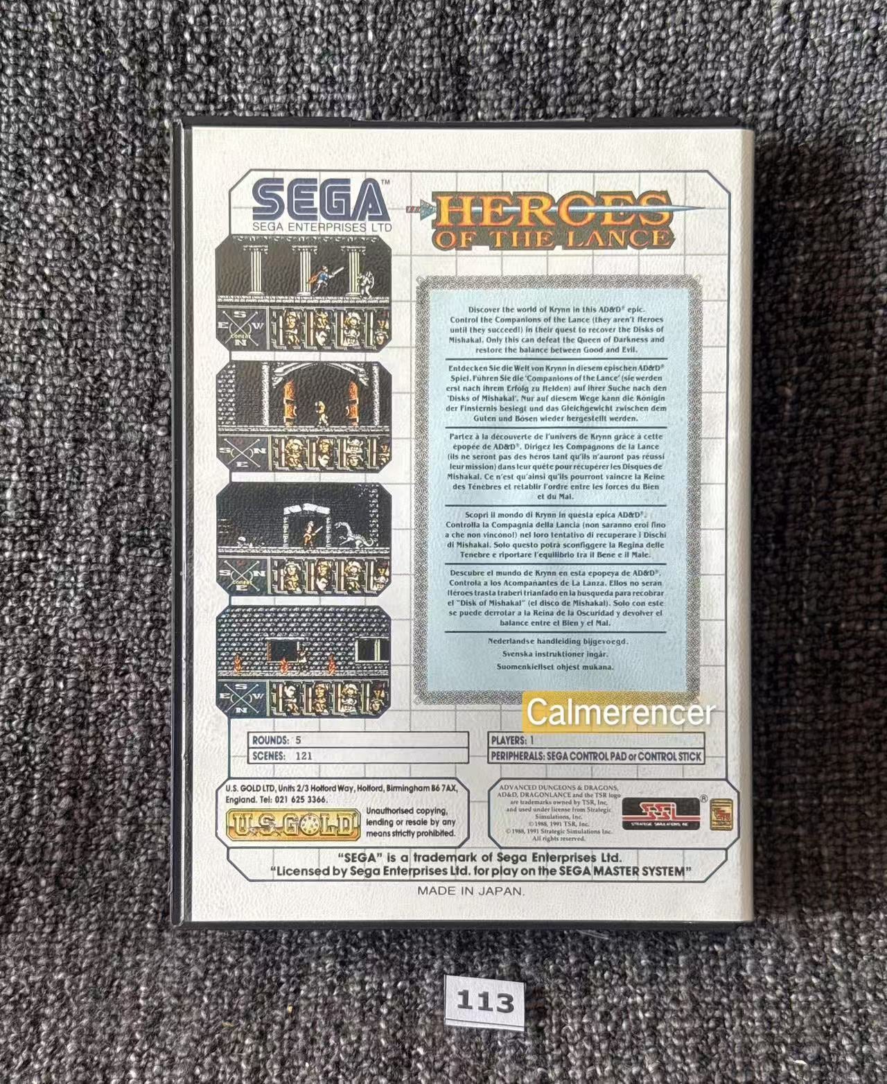 Heroes Of The Lance Advanced Dungeons & Dragons - Excellent condition - No manual Game - Sega Master System