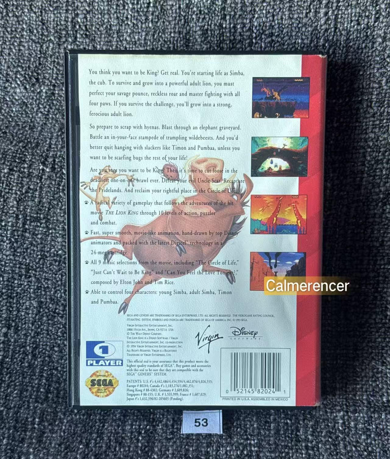 The Lion King Game - No manual Sega Genesis