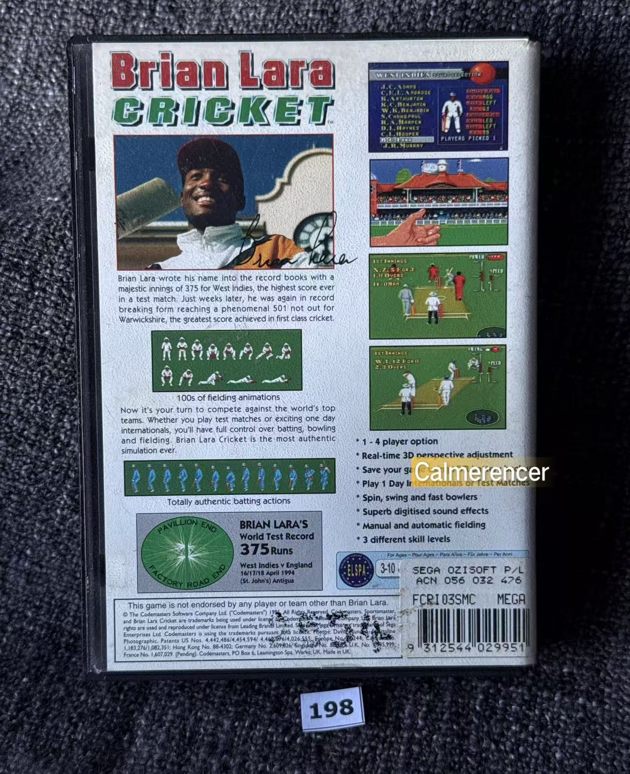 Brian Lara Cricket World Test Record Holder - No manual - Game - Sega Mega Drive