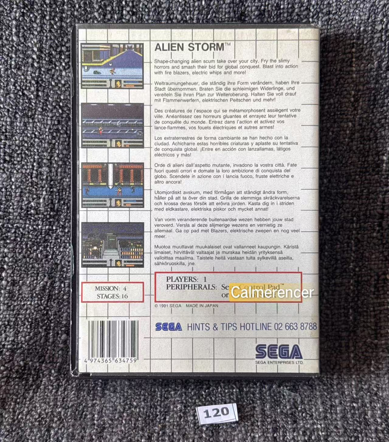 Alien Storm -No manual Game - Sega Master System