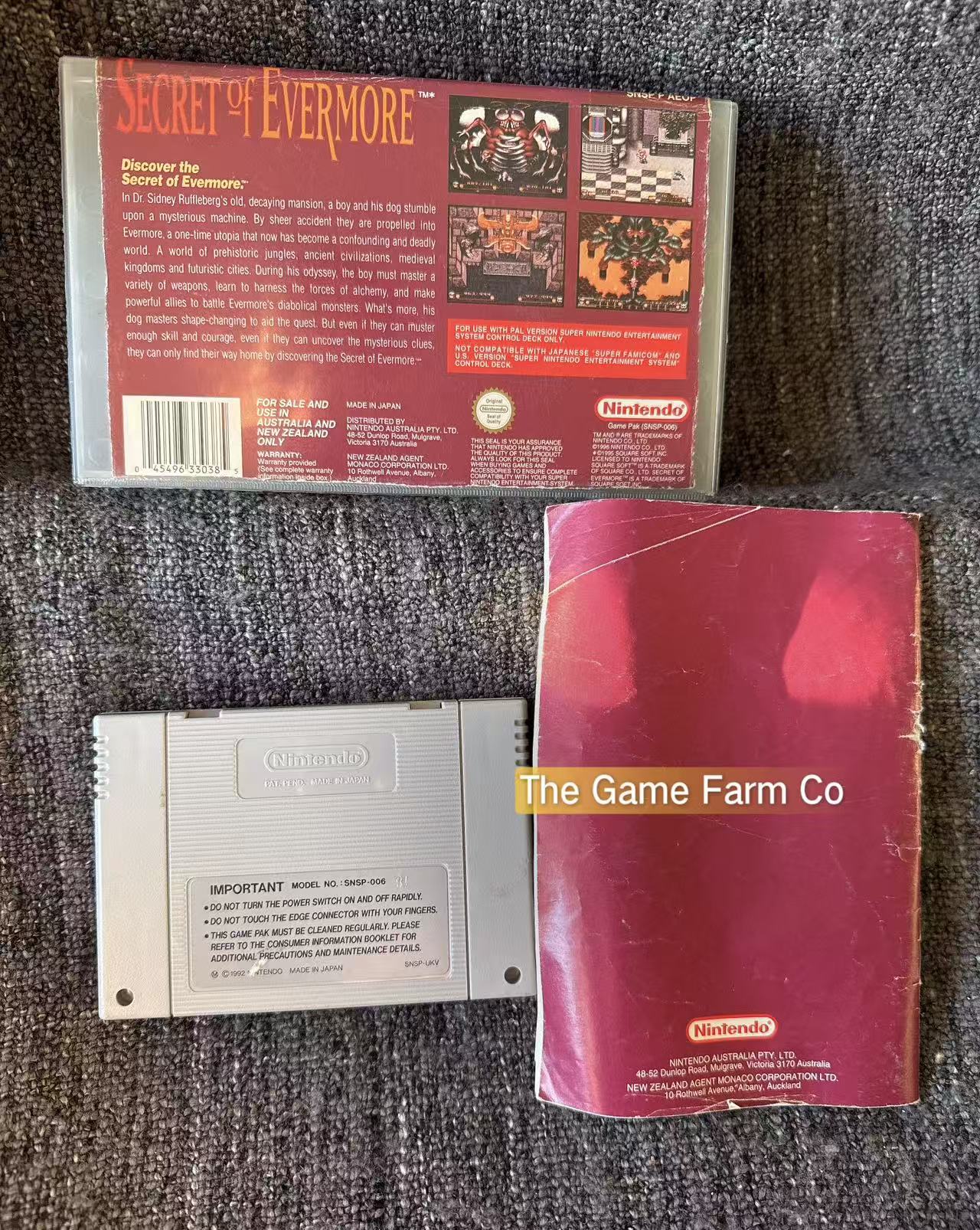 Secret of Evermore SNES (Super Nintendo) PAL Authentic Game Cartridge & Manual