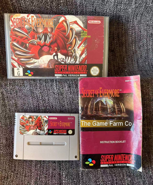 Secret of Evermore SNES (Super Nintendo) PAL Authentic Game Cartridge & Manual