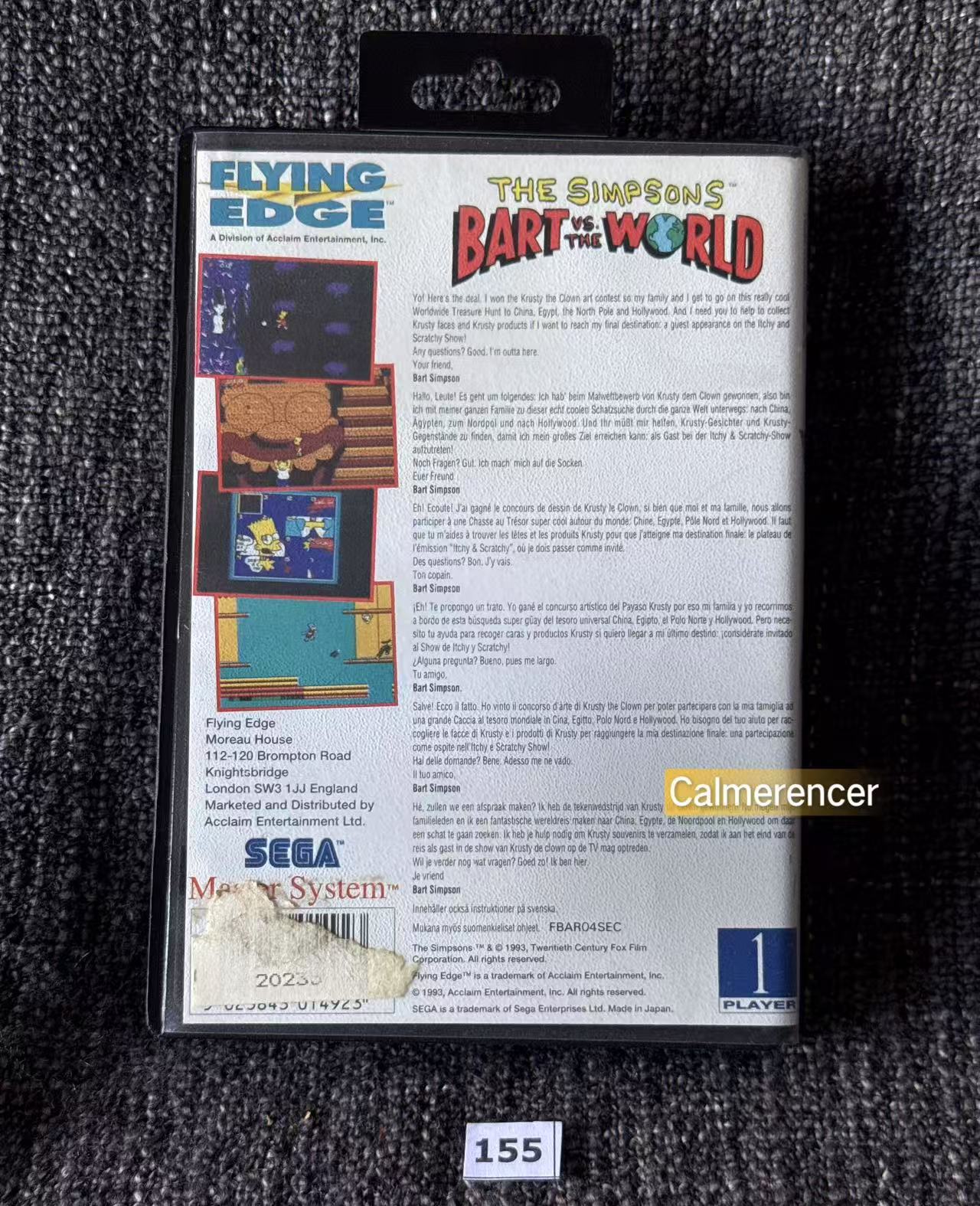 The Simpsons Bart VS The World Game - Sega Master System