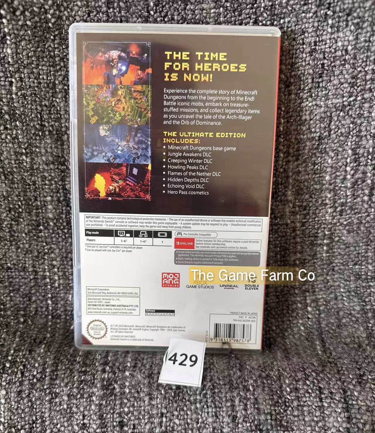Minecraft Dungeons Ultimate Edition Nintendo Switch Physical Game Cartridge PAL Tested Used